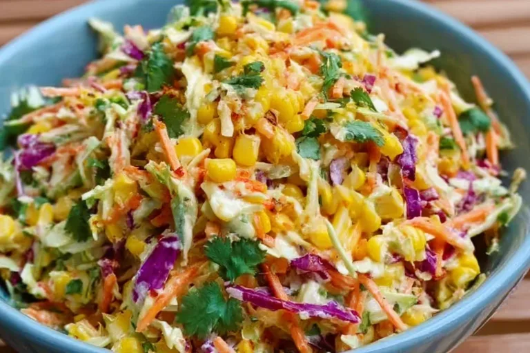 Spicy Corn Slaw: The Ultimate Summer Crunch That Delights deviled egg potato salad Bowl of spicy corn slaw with fresh vegetables and vibrant colors, perfect for summer meals.