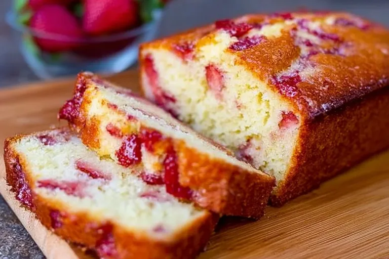 Strawberry Pound Cake Peach Cream Cheese Tarts Freshly baked strawberry pound cake topped with strawberries and cream
