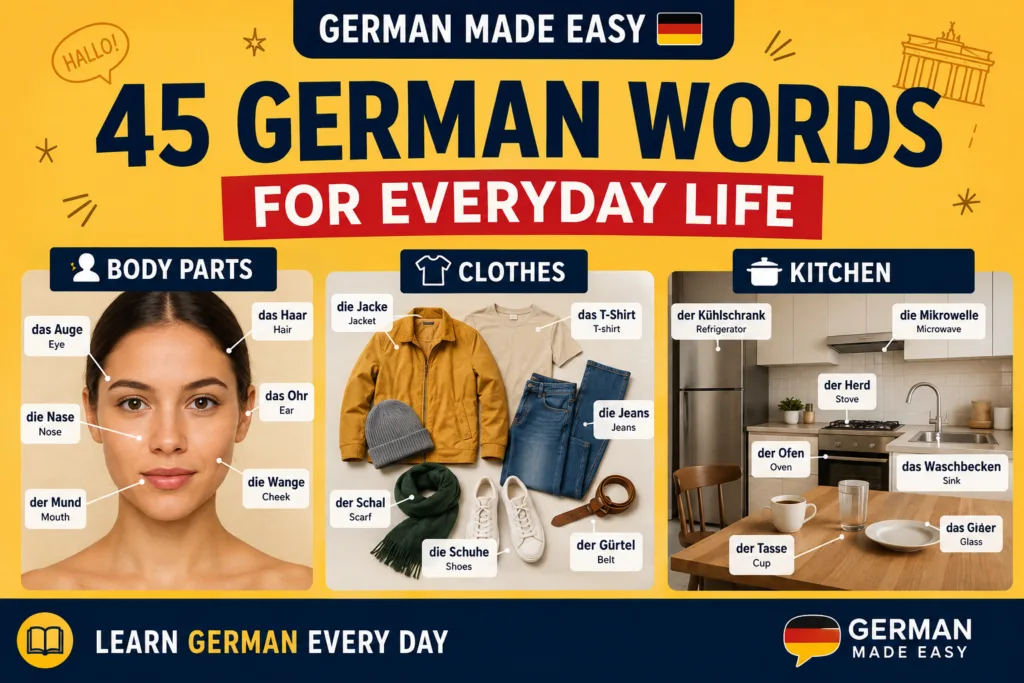 45 German Words for Everyday Life: Body Parts, Clothes & Kitchen 45 German Words for Everyday Life 45 German Words for Everyday Life